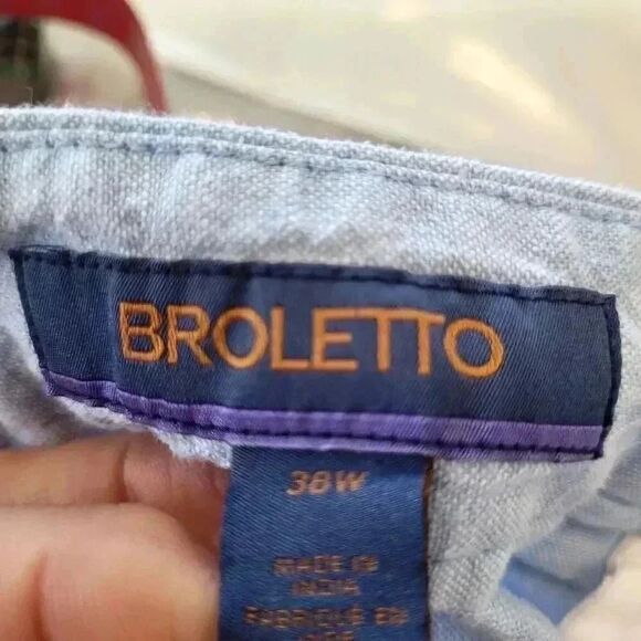 Broletto Men's Light Blue Linen/Cotton Flat Front Chino Shorts - Picture 10 of 11